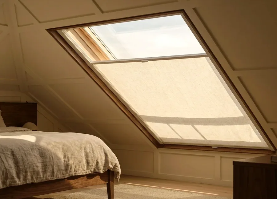 Skylight & shaped blinds fitted in a Raslouw home
